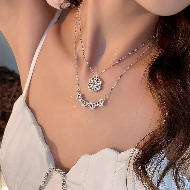 Collar Trebol Corazones Brillantes - Edición Especial